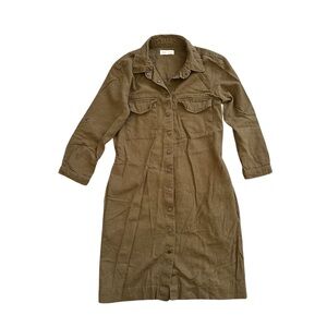Koton Casual Olive Green Shirt Dress Size 34 Cotton Utility Mini Dress